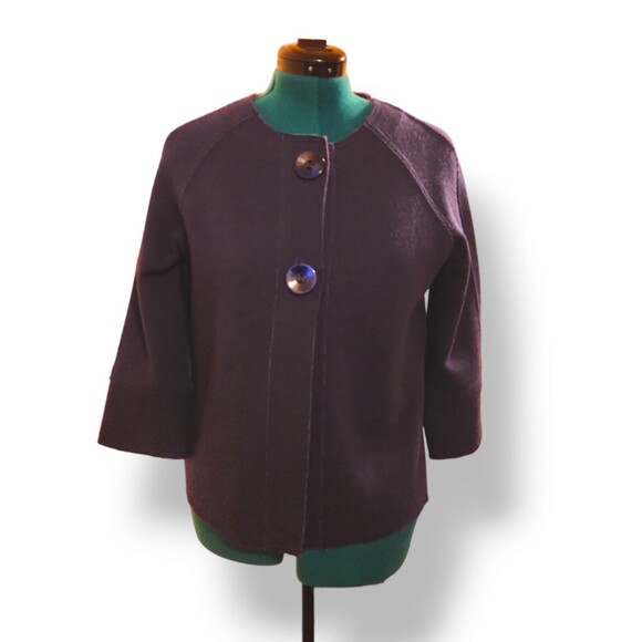 Revue 100% wool Purple 2 button Grandma Core cardigan 3/4 sleeve women L - Picture 1 of 6